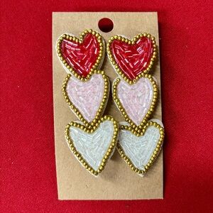 NWT Triple Heart Seed Bead Earrings